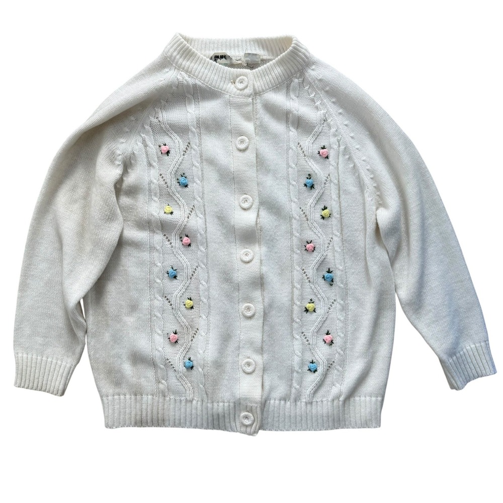 Vintage Kmart Satisfaction Always Floral Cable Knit Cardigan Sweater Cream 44